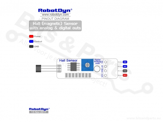 Hall sensor magnetic field sensor / magnetometer on breakout board